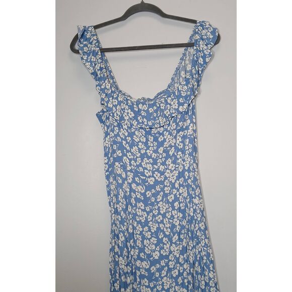 Reformation womens size 10 amethyst dress midi square neck ruffle blue floral - Picture 3 of 10